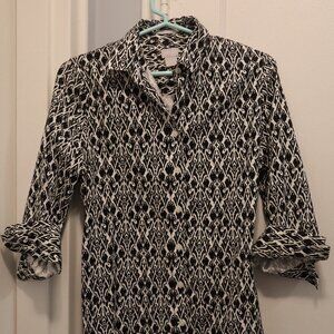 Chico's Black & White Patterned Button-Down Blouse